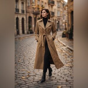 Vintage J.Gallery Trench Coat Womens 11/12 Tan Belted Zip Out Plaid Liner Long